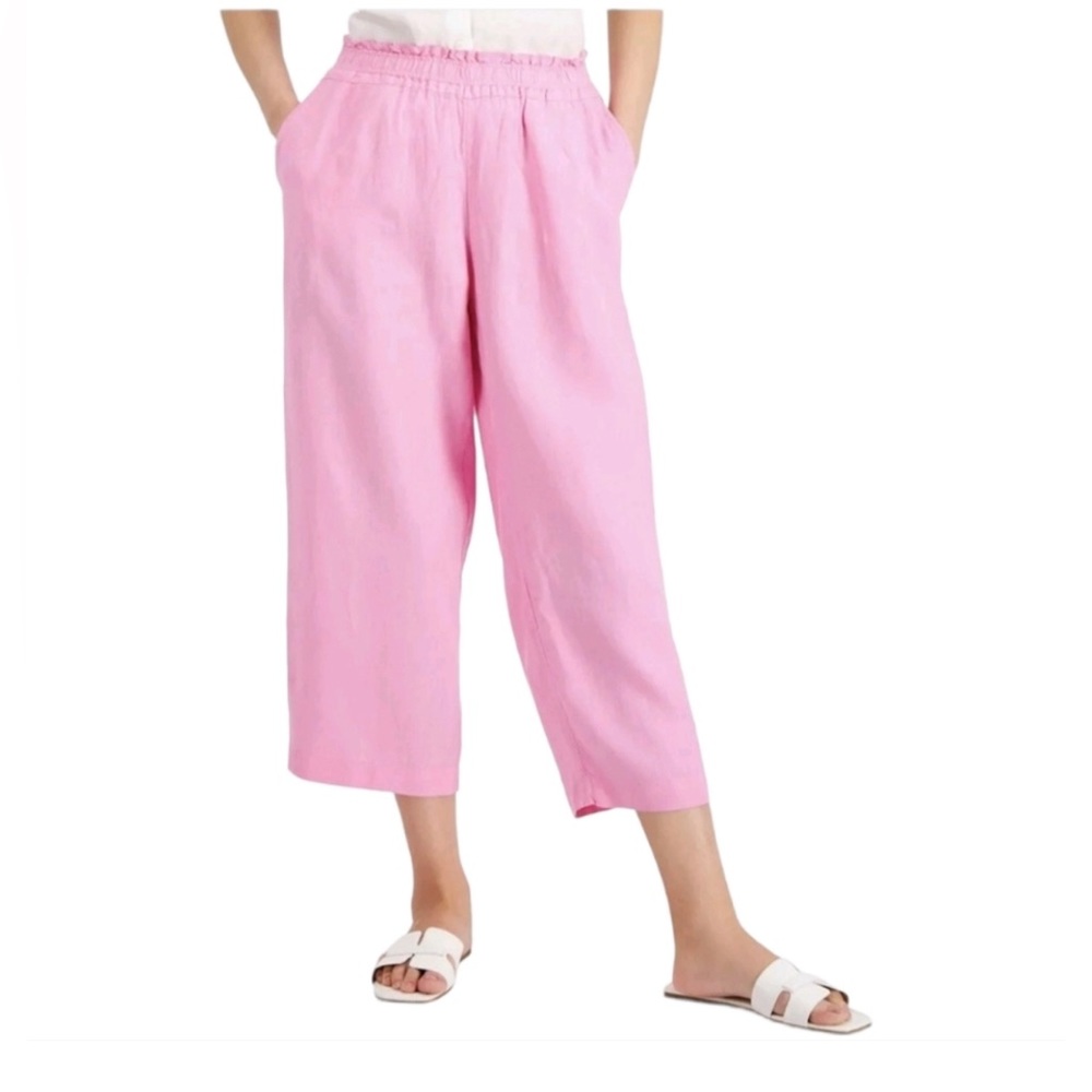 Charter Club Linen Cropped Pull-On Pink Bubble Bath Pants - Size LP